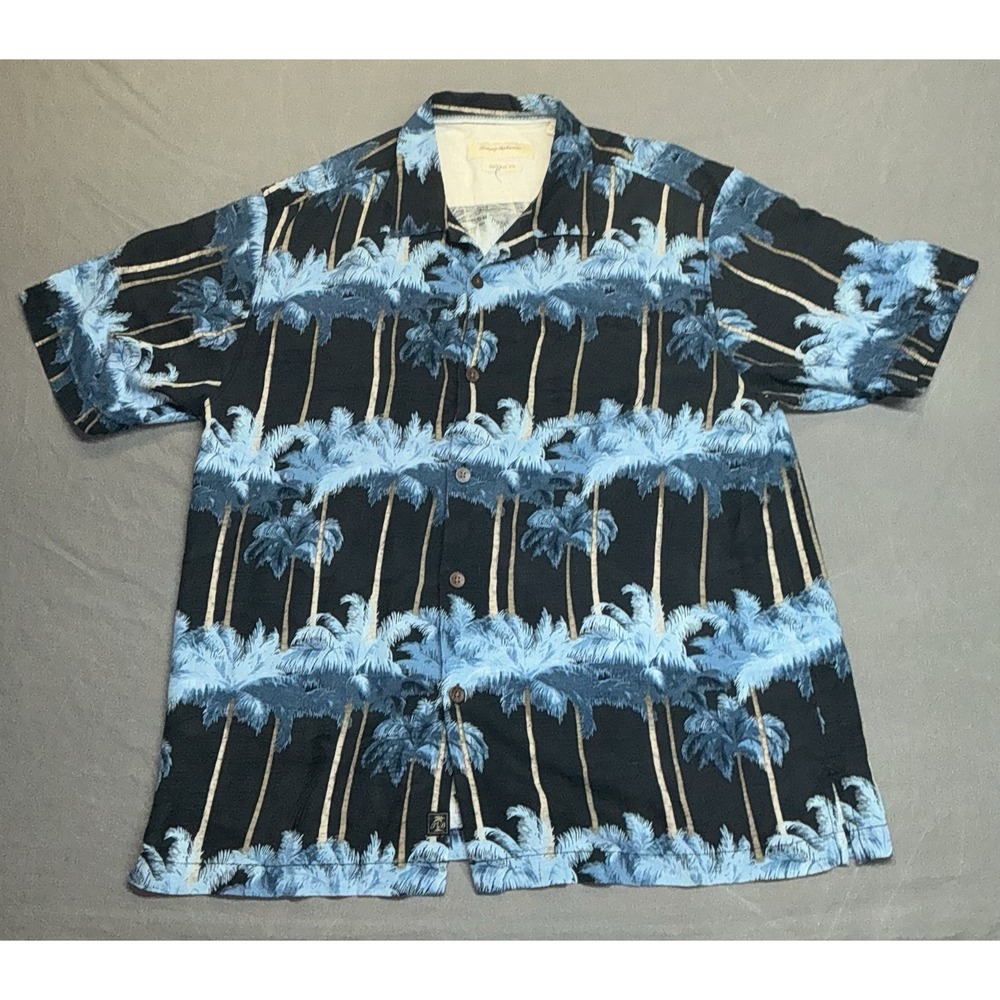 Tommy Bahama Silk Floral Leaf Hawaiian Button Up Tropical Camp Shirt Large